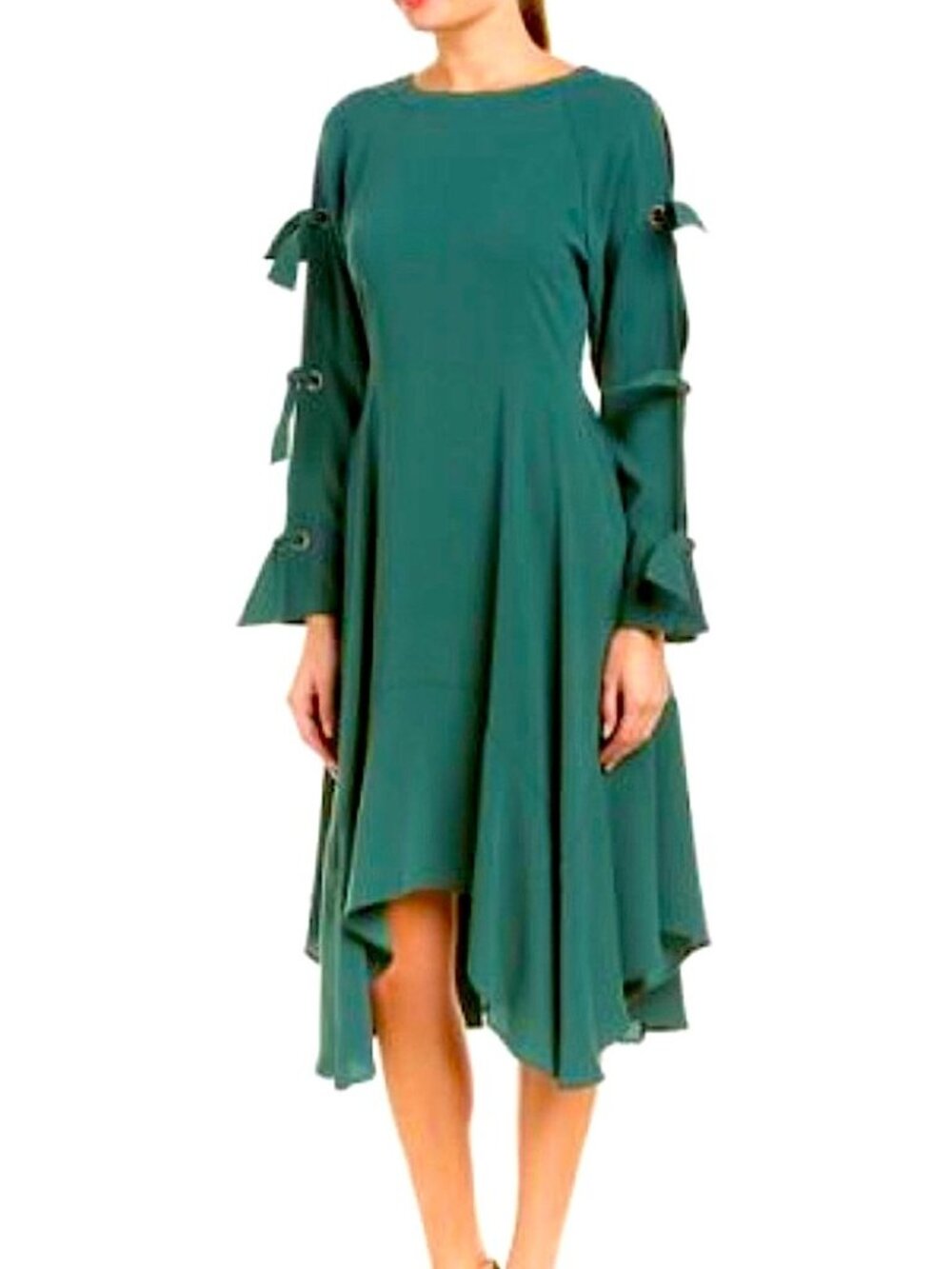 NWT BCBGMaxAzria "Cicely" Cold-Shoulder Asymmetrical Handkerchief Hem Dress